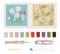 BEUNITONE 2 Sets Daisy Flower Punch Needle Embroidery Starter Kits Flowers Plants Punch Needle Kit for Beginners Punch Embroidery Kits with Frame Instructions for Wall Painting Decor 9.4'' x 9.4''