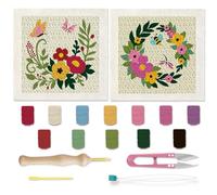 BEUNITONE 2 Sets Flower Punch Needle Kits Butterfly Beginner Punch Embroidery Kits with Frame Embroidery Starter Kits Punch Stitching Kit with Instruction for Wall Hanging Painting 9.4'' x 9.4''