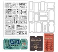 BEUNITONE 28pcs Vintage Ticket Stamp and Die Set Postage 3D Clear Frame Metal Cutting Dies for DIY Scrapbooking Star Silicone Stamps Embossing Stencils Template for Paper Card Making Album Craft Decor