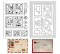 BEUNITONE 2pcs Fruit Postage Stamp Die Cut Set Postmark Rubber Stamp Banner Cutting Dies Heart Butterfly Silicone Stamps and Dies for DIY Scrapbooking Card Making Journaling Photo Album Paper Craft