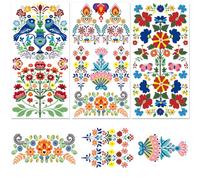 BEUNITONE 3 Sheet Flowers Rub on Transfers for Crafts and Furniture 5.9x11.8inch Ethnic Flowers Pattern Wall Stickers Colorful Flower Rub on Transfers for Furniture Home Office Wall Wood Paper Decor