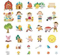 BEUNITONE 30 Pcs Multi-Scene Felt Story Board, Fuzzy Felt Play Kit with Diverse Animals, Plants & Backgrounds learningal Tool for Classroom Teaching & Home Storytelling