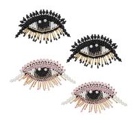 BEUNITONE 4 Pcs Black Pink Evil Eye Sequined Patches Sew On Rhinestone Beaded Applique for DIY Bling Crystal Evil Eye Patch Embroidered for Clothes Repair & Accessories