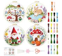 BEUNITONE 4 Set Embroidery Kit for Beginners, Fairy Tale Pattern Cross Stitch Kits, Needlepoint Kits for Adults with Instructions and Full Kit, Funny Hand Embroidery Patterns for Cloth and Home Decor