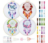 BEUNITONE 4 Sets Embroidery Kit for Beginners with Dream Catcher Patterns, Cross Stitch Craft Kits for Adults with Embroidery Hoops, Craft Kits for Craft Lover Hand Sewing Clothing and Home Decor