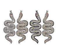 BEUNITONE 4pcs Rhinestones Snake Patch White Handmade Crystal Snake Applique Sew on Beaded Crystal Badge Snake Fabric Embroidery Patches for Clothes Bag Pants Shoes Hats DIY Projects
