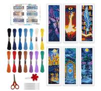 BEUNITONE 6 PCS Cross Stitch Bookmark Kit for Adults Beginners,Fairy Tale Scene Pre-Printed Cross Stitch,DIY Stamped Embroidery Bookmark Kits,with Instructions,Craft Kit for Book Lovers 8.5''x3''