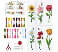 BEUNITONE 6 Pcs Flower Bookmark Cross Stitch Kits DIY Stamped Embroidery Bookmark Kit for Adults Beginner with Instructions Vivid Floral Cross Stitch Kits for DIY Crafts Book Lovers Gifts 2.4x8 in