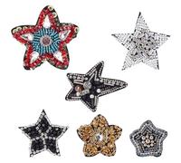 BEUNITONE 6 Pieces Star Beaded Patch 6 Styles Sew on Rhinestone Star Applique Sparkling Star Pentagram Clothes Patches Crystal Star Patches for DIY Clothing Jeans Jackets Shirt Handbag Shoes
