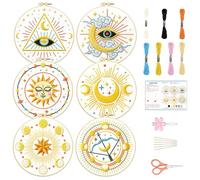 BEUNITONE 6 Sets Tarot Embroidery Kits for Beginners with Dreamy Sun Moon Stars Eye Patterns, Craft Kits for Adults Women with Embroidery Hoops and Full Kits, Cross Stitch Kits for Clothing and Bags