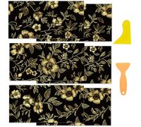 BEUNITONE 6PCS Floral Vine Rub on Transfers, Black Gold Plant Stickers