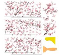BEUNITONE 6PCS Peach Blossom Butterfly Rub on Transfers, Floral Stickers