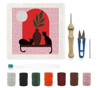 BEUNITONE Boho Element Cat Punch Needle Kits Adults Beginner with Instruction and Sewing Kit, Hand Embroidery Kits Punch Needle Starter Sets for Home Decor, Cross Stitch Kits for Beginners and Gift