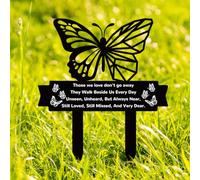 BEUNITONE Butterfly Memorial Grave Markers Word Metal Stakes Grave Plaque Stake Marker 10.6X13.7 Sympathy Garden Stake Remembrance Plaque Stake Sign for Cemetery Garden Outdoor Grave Decor