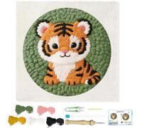 BEUNITONE Cartoon Tiger DIY Punch Needle Kit for Beginners, Colorful Latch Hook Kits Poke Art for Personal Family Crafting, Gifting and Home Decoration