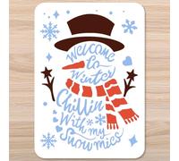 BEUNITONE Christmas Snowman Stencil A4 Size Melting Snowman Stencil Welcome to Winter Reusable Craft Stencil Painting Wall Stencils for Painting on Wood Canvas Windows Furniture Home Decor