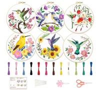 BEUNITONE Colourful Birds Embroidery Kit for Adults, 6PC Floral Bird Cross Stitch Set with Colorful Threads, Nature Inspired DIY Artwork, Home Decor Gift for Her