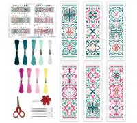 BEUNITONE Cross Stitch Bookmark Kits 6 Pcs Variegated Flowers DIY Bookmarks Cross Stitch Set for Adults Beginners Hand Embroidery Set Traditional Decorative Patterns Craft Kits for Gifts 8''x2.4''