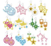 BEUNITONE Diamond Art Earrings Star Design - 12Pcs Crystal Star Shape Sequin Art Kit, Wearable Gem Art Fashion Jewelry DIY Creative Project
