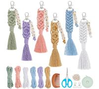 BEUNITONE DIY Macrame Cletter Keychains 6 Set Handmade Macrame Keychains for Beginners Boho Macrame Keychain Kit DIY Crafts Tassel Key Ring for Birthday Party with Instruction Keychain Making Kit