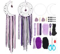 BEUNITONE DIY Purple Moon Lace Dream Catcher kit 2 Set Boho Large Half Circle Handmade Dream Catcher Kit with Purple Agate for Wall Hanging Decor Women Gift Moon Sun DIY Gifts for Bedroom Christmas