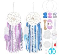 BEUNITONE DIY two-color Dreamcatcher kit 2set Boho Purple Blue Wool Yarn Handmade Dream Catcher for Beginner Dream Catcher Wall Decor for Women Gift Moon Sun DIY Gifts for Bedroom Christmas
