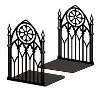 BEUNITONE Gothic Arch Window Bookends, 2-Pack Metal Book Ends for Shelving, Vintage Medieval Style Decor with Non-Slip Pads, Fantasy Gift