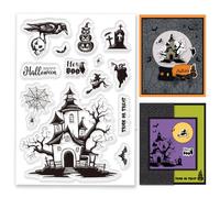 BEUNITONE Halloween Clear Silicone Stamps for Card Making Pumpkins Ghosts Owls Cobweb Background Rubber Stamps Transparent Various Patterns Stamps for Scrapbooking Card Making Photo Album Decor