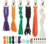 BEUNITONE Halloween Macrame Keychain Kit for Adults Beginners 6 Set Boho DIY Macrame Wristlet Kits with Step-by-Step Instruction for Keychain Bag Charms Bracelet Car Handbag Pendant Keys Purse Wallet