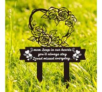 BEUNITONE Mom Heart Memorial Grave Marker 10.6" x 13.7" Metal Plaque with 2 Stakes for Cemetery or Garden