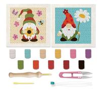 BEUNITONE Punch Needle Kit for Beginners, 2 Sets Gnome and Flower Embroidery Kits with Frame, Stamp, Needles, Full Instructions, DIY Craft Supplies for Adults, Christmas Wall Hanging Home Decor