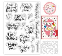 BEUNITONE Reusable Metal Frame Cutting Dies and Clear Silicone Stamps for Card Making Party Birthday Celebration Blessings Words Design, Embossing Stencils Card Making Supplies for DIY Scrapbooking