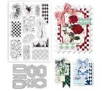 BEUNITONE Stain Texture Clear Stamps and Die Cuts Set for Card Making Texture Stamp Stencil and Mental Cutting Dies Grids Words Stamps and Die Cuts for Album Paper Scrapbooking DIY Crafting Supplies