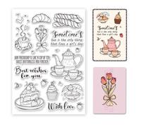 BEUNITONE Teapot Teacup Clear Stamps for DIY Flowers Bread Dessert Ice Cream Words Transparent Silicone Stamp Seal for Card Making Decoration Party Stamps fors Crafts DIY 11.7in*8.3in
