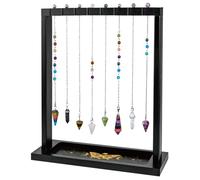 BEUNITONE Wooden Pendulum Crystal Display Holder, Witchcraft Supplies Organizer with Butterfly Pattern Tray, Pendulum Board Stand for Witchy Accessories, Wiccan Decor for Living Yoga Meditation Room