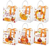 Beupy 24 Pcs Friendsgiving Gift Bags with Handle Thanksgiving Goodie Treat Bags Friendsgiving Party Favors Bag Thanksgiving Clear PVC Gift Bag for Friend Guest Party Decorations Party Favor