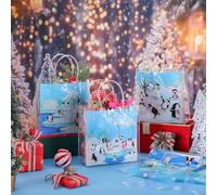 Beupy 24 Pcs Friendsgiving Gift Bags with Handle Thanksgiving Goodie Treat Bags Party Favors Bag Thanksgiving Clear PVC Gift Bag for Friend Guest Party Decorations Party Favor (Penguins)