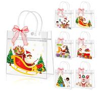 Beupy 24 Pcs Friendsgiving Gift Bags with Handle Thanksgiving Goodie Treat Bags Party Favors Bag Thanksgiving Clear PVC Gift Bag for Friend Guest Party Decorations Party Favor (Black Santa Claus)