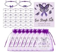 Beupy 48 Sets Domestic Violence Awareness Month Bracelets Purple Ribbon Awareness Bracelets Adjustable Cord Domestic Violence Awareness Month Supplies with Cards Charity Supplies