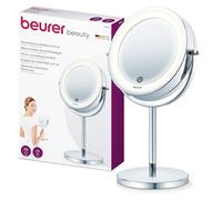 Beurer BS 55 Makeup Mirror with Light, Bright LED Light (18 LEDs), Pivoting Mirror, Touch Sensor On, 1 Side with Normal View, 1 Side with Magnification View (x7), Chrome Finishes,20.5 x 31.5 x 13.4 cm