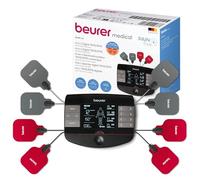 Beurer EM89 Digital TENS/EMS Device with Heat Function, 4-in-1 Function for Pain Therapy, Muscle Stimulation, Massage and Heat Therapy, 4 Separately Adjustable Channels, 8 electrodes & Battery