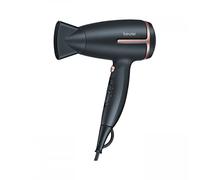 Beurer HC 25 travel hair dryer with ion function, small, foldable and lightweight, 1600 watts, voltage switching from 110-120 /220-240 V, 25.9 x 8 x 15.6 cm, black/rose