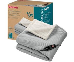Beurer HD 81 Cord Light Grey Heated Blanket, Heated Blanket with 6 Temperature Settings, Recycled Materials, Automatic Switch-Off and Safety System, Cosy Blanket Made from Trendy, Soft Cord Fabric