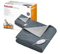 Beurer HD75 Electric Blanket with 6 Temperature Settings, Soft Heated Throw for Cosy Sofa Nights, Automatic Switch-Off & Safety System, Machine-Washable, Grey, 180 x 130 cm, 100 watts