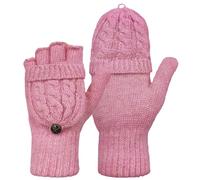 Beurlike Winter Fingerless Gloves Mittens for Women Men Warm Wool Knitted Convertible Flip Top Mittens Cold Weather, Pink, One Size