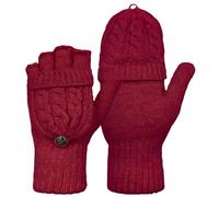Beurlike Winter Fingerless Gloves Mittens for Women Men Warm Wool Knitted Convertible Flip Top Mittens Cold Weather, Winerednew, One Size