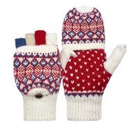 Beurlike Women's Winter Gloves Warm Wool Knitted Convertible Fingerless Mittens, Zfleece Whitered, One Size
