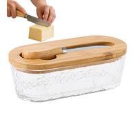 Beurrier - 300ml Carré Rétro Transparent Hermétique | Récipients Alimentaries en Verre pour Fromage cuisine maison desk pique-nique voyage réfrigérateur plan de travail conservation couvercle plat