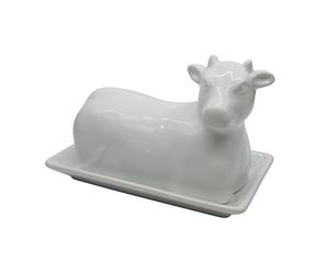 Beurrier en forme de vache Blanc en porcelaine par Chefcaptain blanc