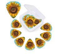 Beutiful 12 Pack Sunflower Print Guitar Picks Set with Organizer Storage Box, Guitar Accessories, Ukulele for Acoustic Guitar, Bass, Valentine's Day Gift